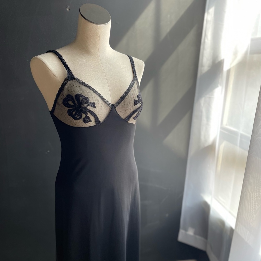 Vintage Elegant Black Lace Slip Nightgown